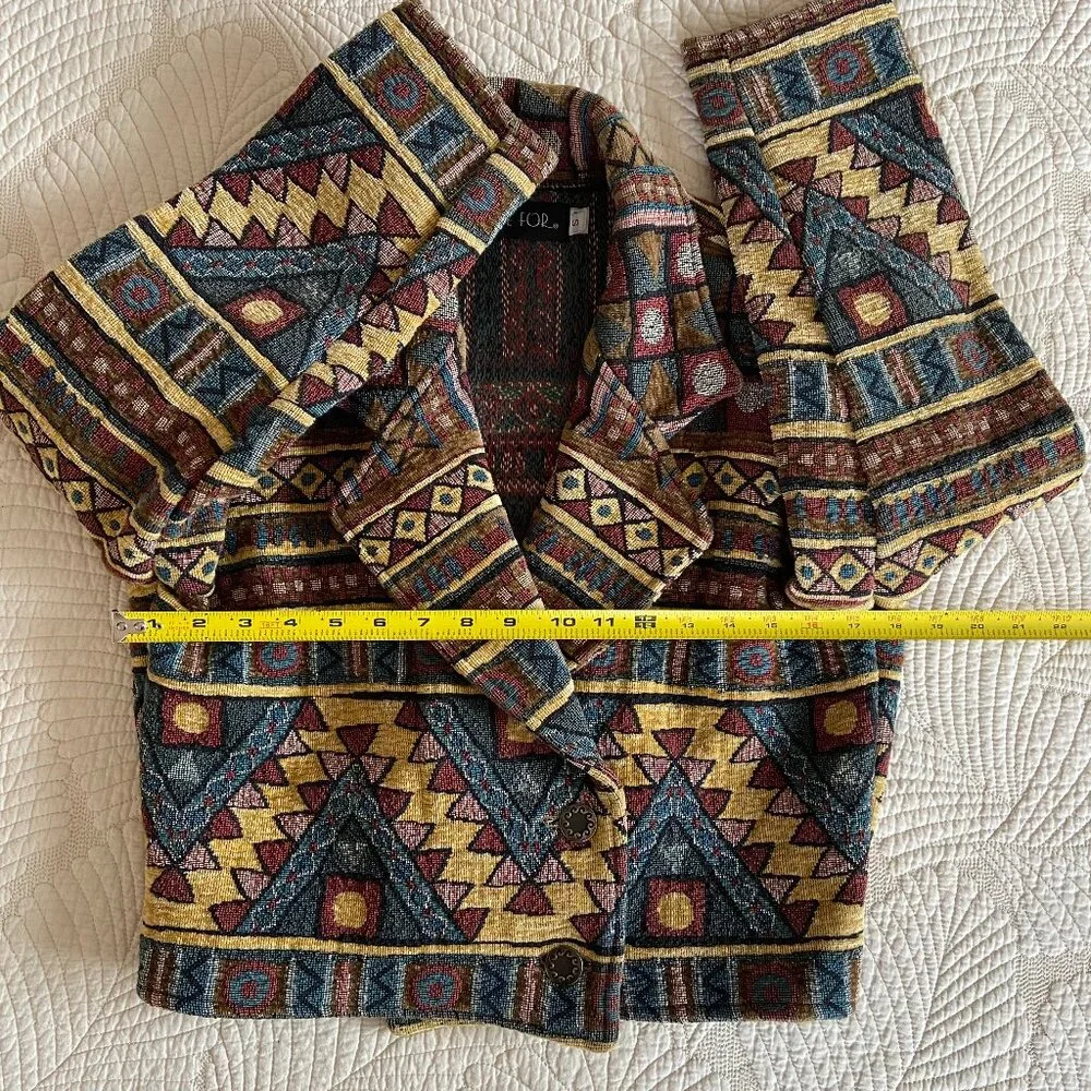 VTG 90s Cropped Boho Western Aztec Tapestry Jacket 100% Cotton To Die For Size S - Picture 9 of 9